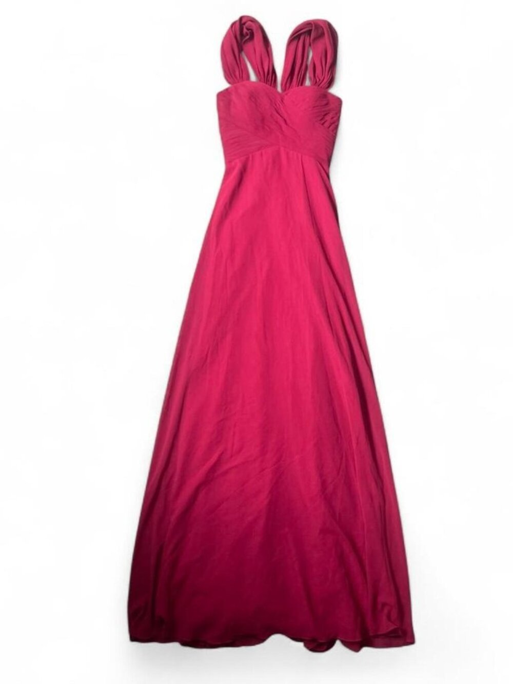 Size 2 Oyisha red maxi dress with ruched halter neck and tie back prom